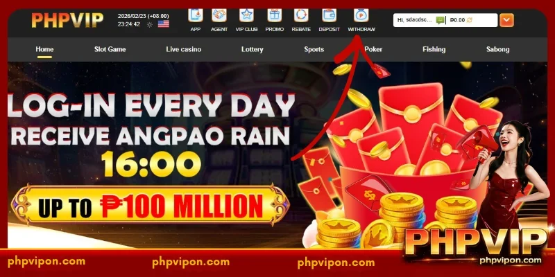 Access the website -> Select PHPVIP Withdrawal