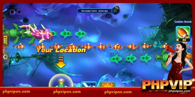 Overview of the Rain Bombing Fishing game at PHPVIP